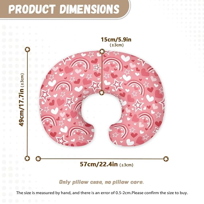 Rainbow Heart Nursing Pillow Covers, Nursing Pillow Slipcovers Breastfeeding Newborn Infant Feeding Cushion Cover Case for Valentine's Day