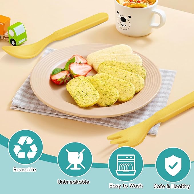 Shopwithgreen Bamboo Toddler Utensils Set, Baby Kids Toddler Spoons and Forks Set, BPA Free Reusable Cutlery Set| Dishwasher Safe, Child and Baby Self Feeding for Dinner, Dessert, Soup,10 Pack