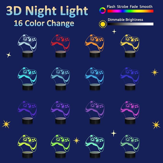 Attivolife Gamepad 3D Lamp, Hologram Illusion Controller Night Light for Kid, 16 Colors Changing & Remote Dimmer Control, Cool Boy Girl Video Gaming Room Accessories as Xmas Birthday Gift for Teen