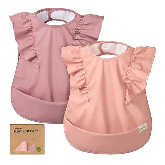 KeaBabies Waterproof Bibs for Baby Girl,Boy ??2-Pack Lightweight, Large Baby Bibs for Eating, Wearable Food Catcher, 6-12 Months Infant Feeding Essentials, Smock for Toddlers 1-3, Kids (Dusk)