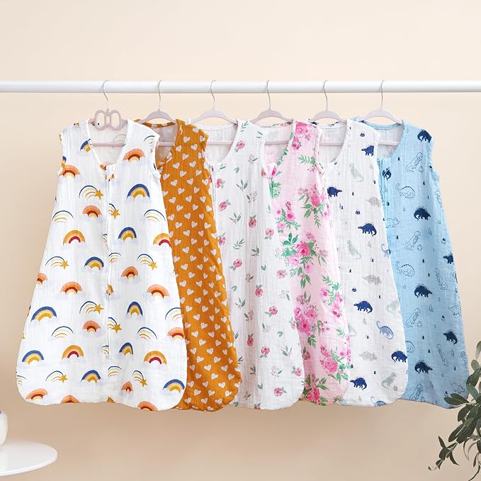 david's kids Muslin Cotton Baby Sleep Sack 0-6 Months, 2 Pack 100% Cotton Sleeping Bag for Summer, TOG 0.5 Baby Wearable Blankets with 2-Way Zipper, Soft Sleep Sacks for Newborn Infant, Rainbow