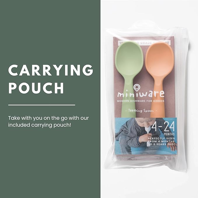 Miniware Silicone Baby Spoon for Training - BPA Free Baby Utensils - Baby Spoons Self Feeding 6 Months | 100% Food Grade Silicone - Modern & Dishwasher Safe | Dishwasher Safe (Pistachio & Toffee)