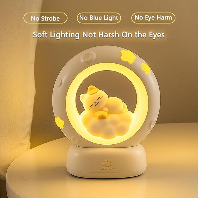 Space Kitty LED Night Light for Kids, Nursery Night Light Rechargeable Table Lamp with Touch Sensor, Animal Kitty Bedside Decor Lamp with Dimmable for Gifts for Girls Baby Cat Lovers (Cat)