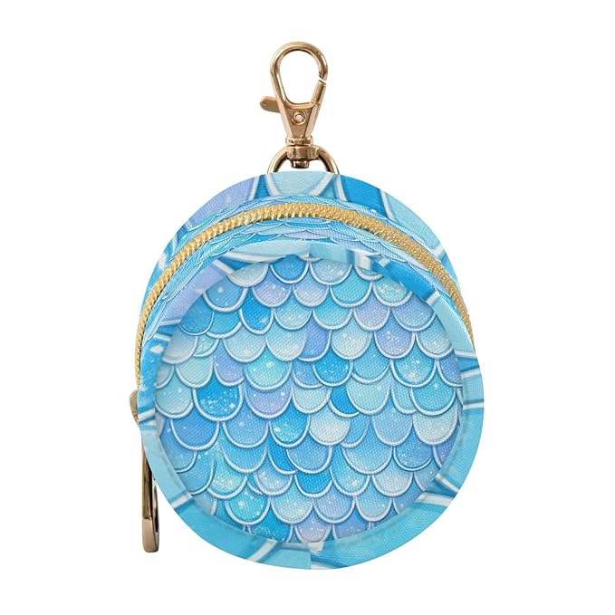 Pacifier Holder with Clip Pacifier Case for Diaper Bag Round Baby Pacifier Pouch Box Bag Portable Blue Fish Scale Pattern