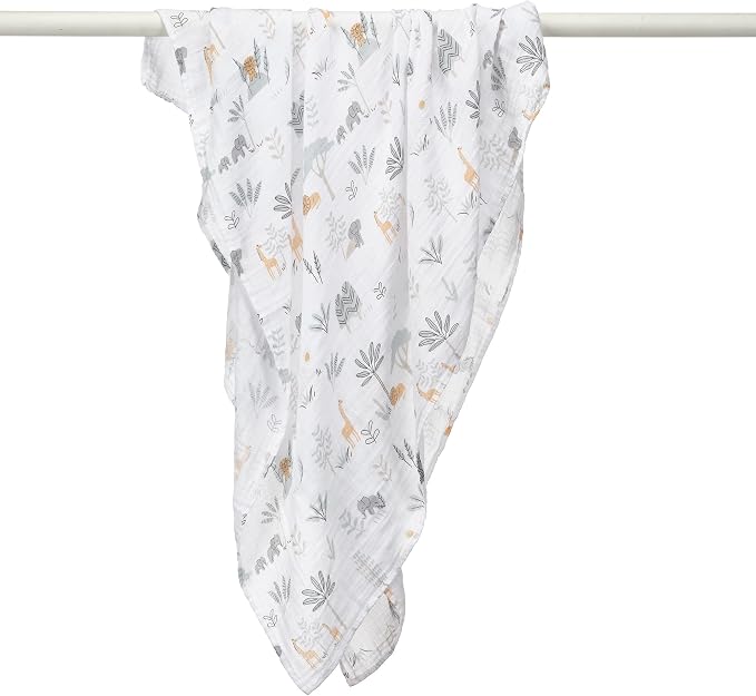 Lambs & Ivy Jungle Adventure 2-Pack Cotton Muslin Newborn Baby Swaddle Blankets