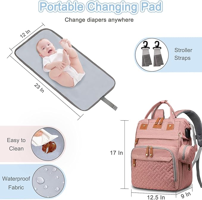 SHITIESHOU Diaper Bag Backpack Baby Bag for Mom Dad with Changing Pad, 19 Pockets, Large Waterproof Travel Baby Girl Boy Toddle Diaper Bag with Insulated Pocket, Baby Shower Gifts, Pink