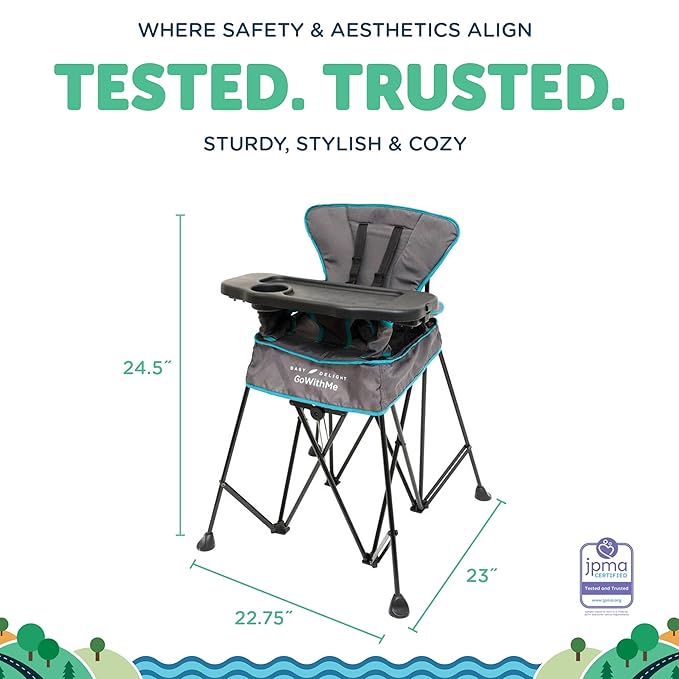 Baby Delight Go with Me Uplift Deluxe Portable High Chair, Indoor and Outdoor,Slate Grey