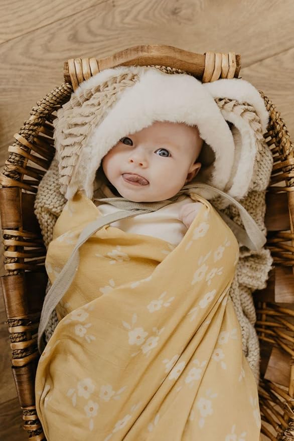 Mini Wander Swaddles for Newborns Muslin Swaddle Blankets - Breathable Soft Gender Neutral Receiving Blanket Baby Essentials | 47 x 47 Cotton - Blankets (Buttercup)