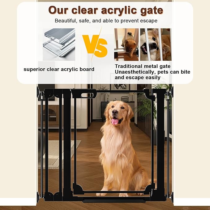 40.5" Extra Tall Clear Acrylic Baby Gate 29.5"-37.8" Wide Pressure Mounted Clear Dog Gate Indoor - No Drill Auto Close, Walk Through Baby Gates for Stair & Doorways & Hallway