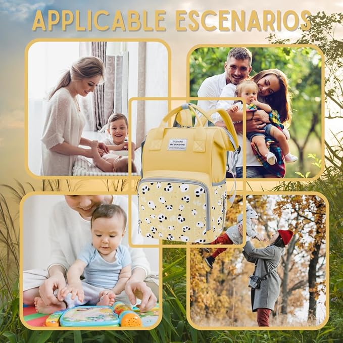 Small Diaper Bag Backpack - Pañaleras para Bebe - Toddler Diaper Bag, New Born Baby Essentials Must Haves, Cute Diaper Bag with Insulated Pockets & Stroller Straps. Yellow