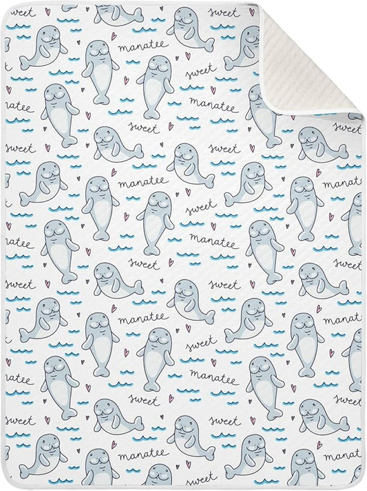 Ollabaky Cartoon Manatee Baby Blanket for Boys Girls Cotton Throw Blanket Swaddle Blanket for Crib Stroller Nursery Receiving Blanket Infant Toddler Unisex 30"x40"