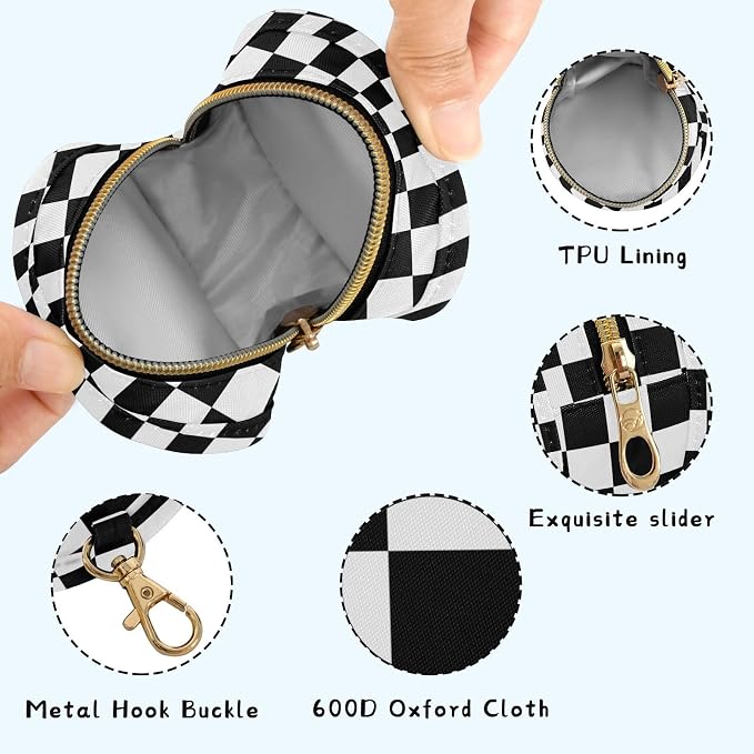 White Black Checkerboard Plaid Pattern Pacifier Holder Case with Clip Portable Pacifier Storage Bag for Girls Boys