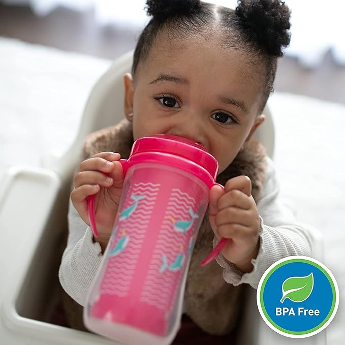 Dr. Brown's Milestones Insulated Sippy Cup with Straw and Handles, Spill-Proof Tumbler with Lid, 2-Pack, Pink, 10 oz/300 mL, BPA Free, 12m+