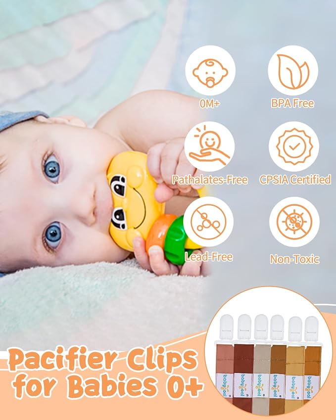 babygoal Neutral Pacifier Clips, 6 Pack Binky Paci Holder Leashes Fits for Most Baby Pacifiers and Binkies