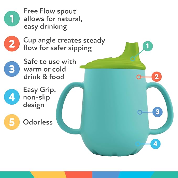 Nuby First Training Cup - Silicone Cup with Free-Flow Spout and Easy-Grip Design - 2 oz - 6+ Months - Aqua and Sprinkles (Pack of 12)