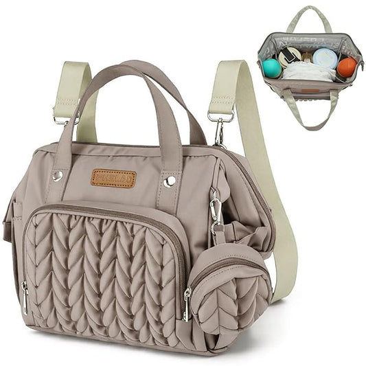 FHELAD Small Diaper Bag Backpack, Toddler Diaper Bags Waterproof Multi-Function Newborn Baby Stylish Mini Tote Maternity Bags (Brown Taupe with Pacifier Case)