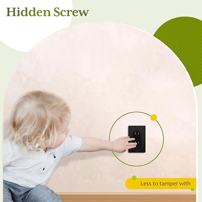 TG Screwless Decorator Wall Plates Child Safe Outlet Covers, Size 1-Gang 4.68" H x 2.93??L, Unbreakable Polycarbonate Thermoplastic, UL Listed, Glossy, Black (10 Pack)