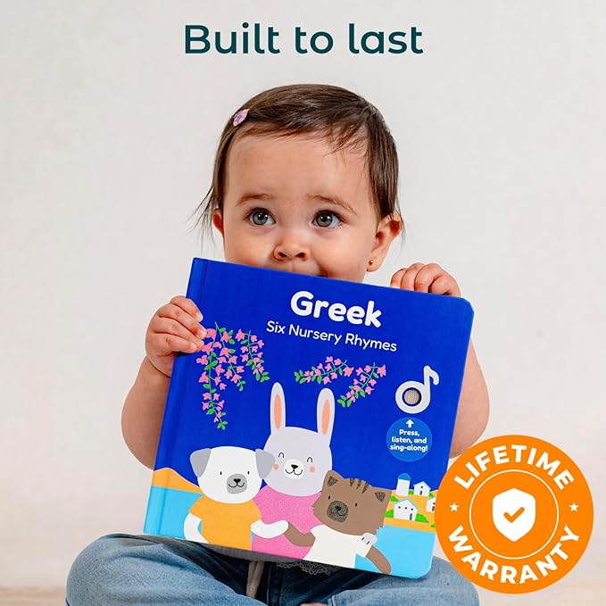 Cali's Books Greek Nursery Rhymes - Bilingual Children's Books, USB C Rechargeable, Interactive Musical Book for Baby, Toddlers, Bilingual Baby Books, Greek for Kids