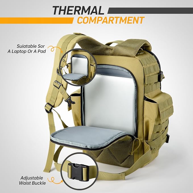 SHARKMOUTH Military Diaper Bag for Dad - Insulated Baby Diaper Backpack with Patches for Hiking Travel Camping - Baby Shower Gifts Tan