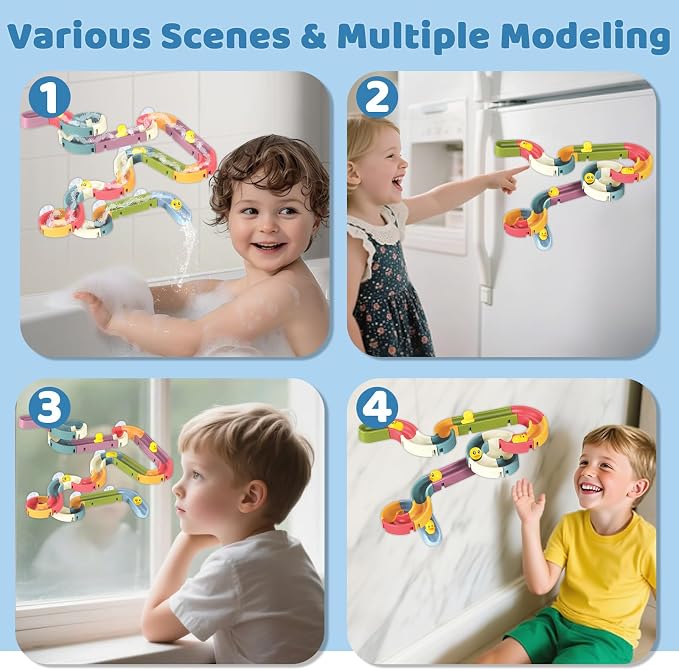 48PCS Toddler Bath Toys for Kids Ages 3-5,DIY Duck Slippery Slide Track Baby Bath Tub Toys with Suction Cups, for Baby Infant Boys Girls Bath Time Ages 2 3 4 5 6 7 8Years Old