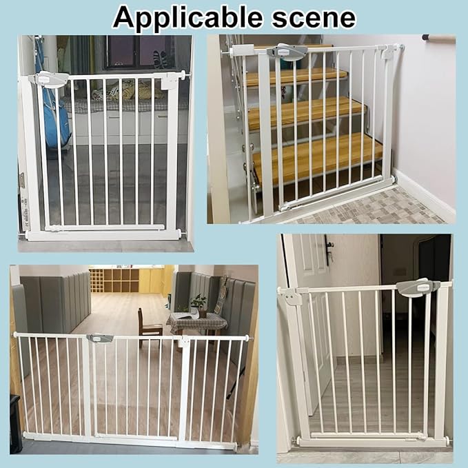 WAOWAO Triple Lock Baby Gate Extra Wide 81.49-85.82" Pressure Mounted Walk Through Swing Auto Close Safety White Metal Dog Pet Puppy Cat for Stairs,Doorways,Kitchen