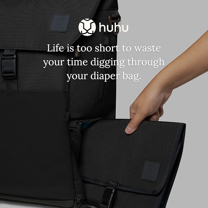 Huhu Baby Changing Wallet ??Compact, Portable Diaper Changing Pad for Travel ??Easy to Clean, Foldable Changing Mat ??Must Have Diaper Bag Accessory for New Parents (Midnight Black)