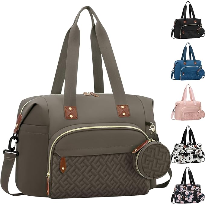 Tenot Diaper Bag Tote with Pacifier Case, Baby Bag for Women with Shoulder Straps, Travel Diaper Tote for for Mom and Dad Medium Size, Khaki