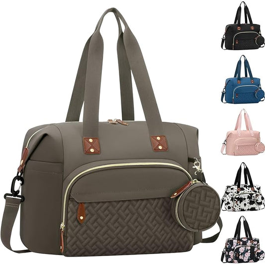 Tenot Diaper Bag Tote with Pacifier Case, Baby Bag for Women with Shoulder Straps, Travel Diaper Tote for for Mom and Dad Khaki