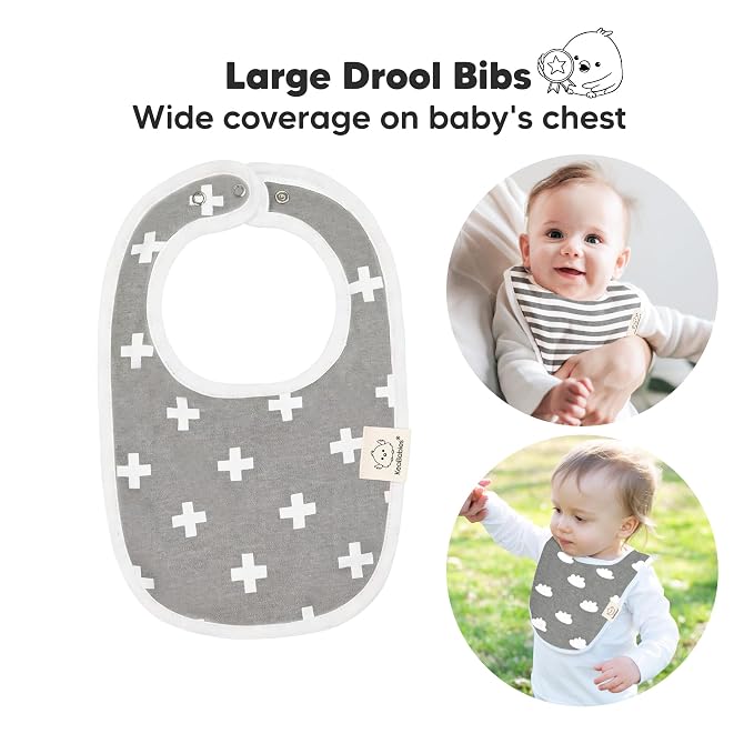 8-Pack Organic Baby Bibs for Boys, Girls - Soft Cotton Drooling and Teething Bibs for Baby Girl & Boy, Extra Absorbent, Easy To Clean & Put On for Toddler, Newborn, Infant 0-24 Months(Grayscale)
