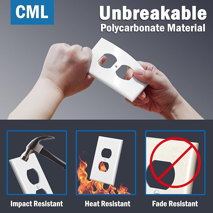 CML 40 Pack Oversized Duplex Outlet Covers, Jumbo Electrical Outlet Wall Plate, 1-Gang Large White Switch Plates, Dual Receptacle Faceplate, Over-Size 3.5??x 5.5?? Impact Resistant, ETL Listed