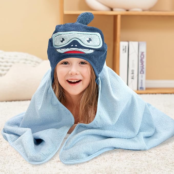 Style Quarters Bath Towel,Kids Hooded Bath Towel Blue Cotton 50x24 Inch - Baby Beach Pool Swim Towel with Hood for Boys and Girls, Absorbent Bath Wrap for Toddler