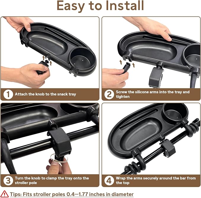 Universal Stroller Snack Tray with Cup Holder and Phone Holder, 3-in-1 Baby Stroller Tray with Secure Non-Slip Secure Clamp, Fits Most Strollers & Wagons, Toddler Snacking On The Go