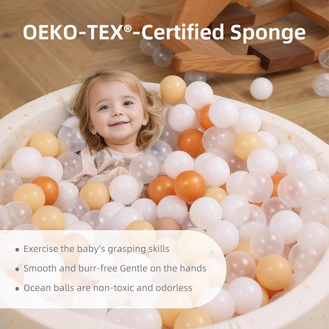 Foam Ball Pit 35.4"x 11.8" for Toddlers and Kids,Round Ball Pool Indoor Outdoor Baby Playpen,Ideal Gift for Infants,Balls not Included - Golden Stars