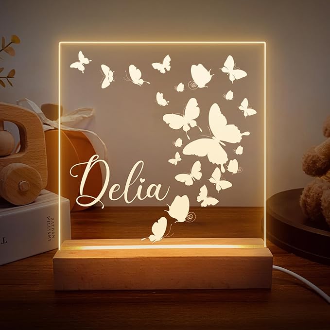 Personalized Night Light for Baby Kids, Custom Name Butterfly Led Lamp for Girls Boys, Customized Name Night Lights Gift for Children Nursery