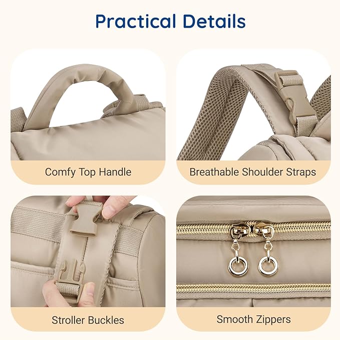 mommore Small Diaper Bag, Mini Baby Diaper Bag, Puffer Quilted Diaper Backpack with Changing Pad, Insulated Pockets, Stroller Strap, Woven Baby Bag for Travel Work
