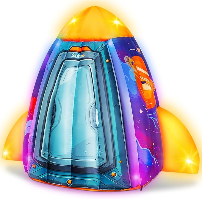 Subao Rocket Inflatable Light Up Sensory Tent for Kids with Autism,Blow Up Kids Tent for Home Classroom Indoor Play,Autism Sensory Products for Calm Corner,Birthday Xmas Gifts for Children