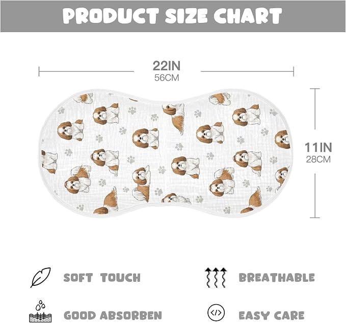 2 Pack Muslin Burp Cloths Shih Tzu Dogs White Cotton Baby Burp Cloths Ultra Absorbent and Soft Thick Burping Cloth for Newborn Must Haves 22x11 Inch