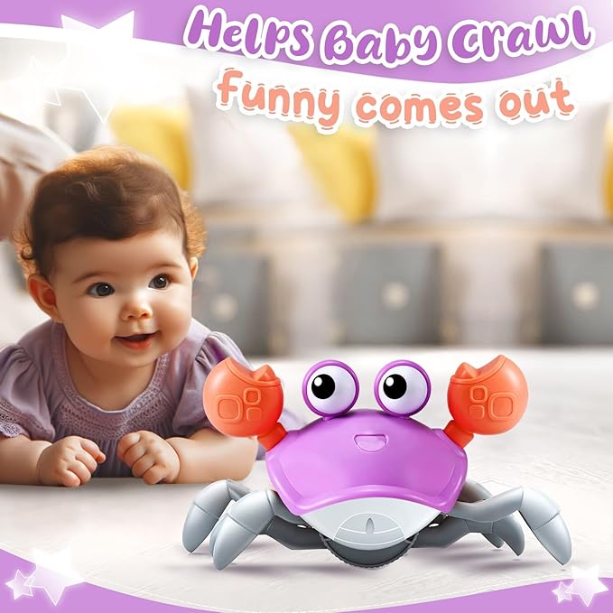 Purple Crawling Crab Baby Toy ??Violet Tummy Time Interactive Moving Crab Toy with Music & Lights, Cute Running Escape Catch Me Toy for 0?? Month Infants, 6??2 Month Crawlers & Early Walkers