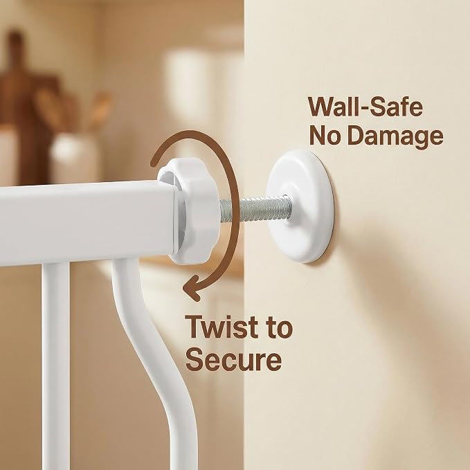 Baby Gates Extra Wide for Doorways 95.2-100 Inch Extra Wide Pressure Mounted Baby Dog Gate for the House Indoor Large Openning Metal Safety Gate No Drilling with Walk-Through Door,White