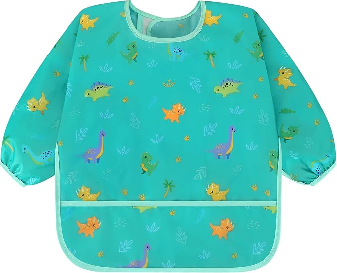 Accmor 4 Pack Long Sleeve Bibs, Baby Smock Waterproof Sleeved Bib Smock for Baby Toddler 6-36 Months