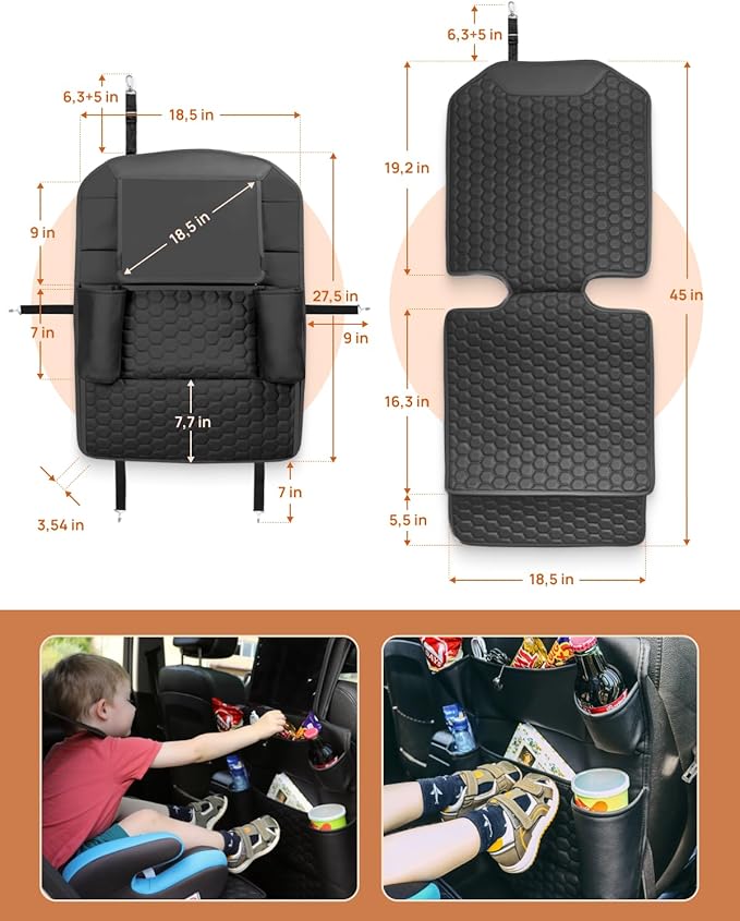 Owleys Back Seat Car Organizer for Kids, Front Passenger Caddy, Center Row Vehicle Storage with Pockets ??Premium Eco Leather, 8 Compartments, Black Travel Accessory for SUV, Truck, Sedan, Van, Jeep