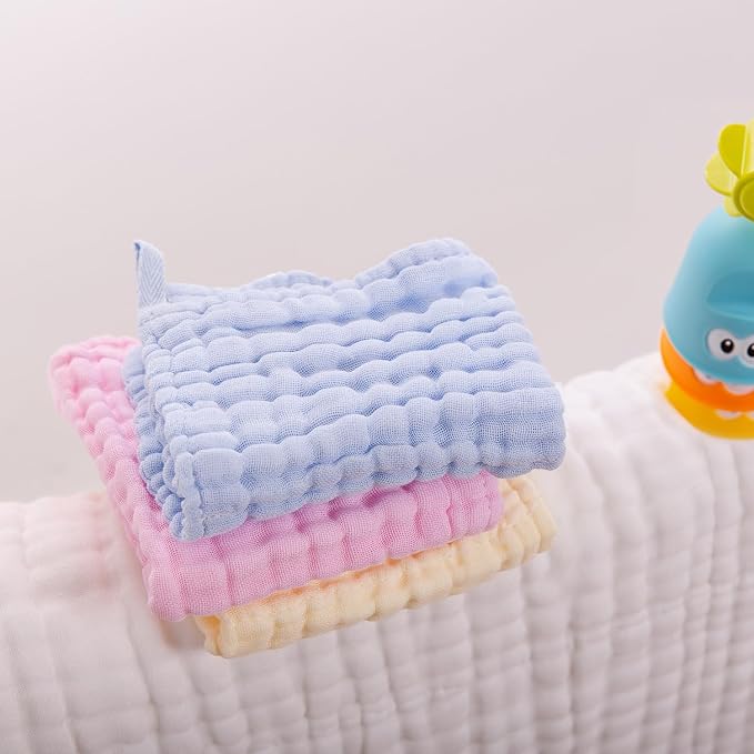 L'Ange Baby Washcloths and Burp Cloths Set - 3 Pack of 9 Layer 100% Cotton Muslin for Sensitive Skin - Super Absorbent - Medical Grade Packaging for Infants Newborns and Toddlers- 9x9 - White