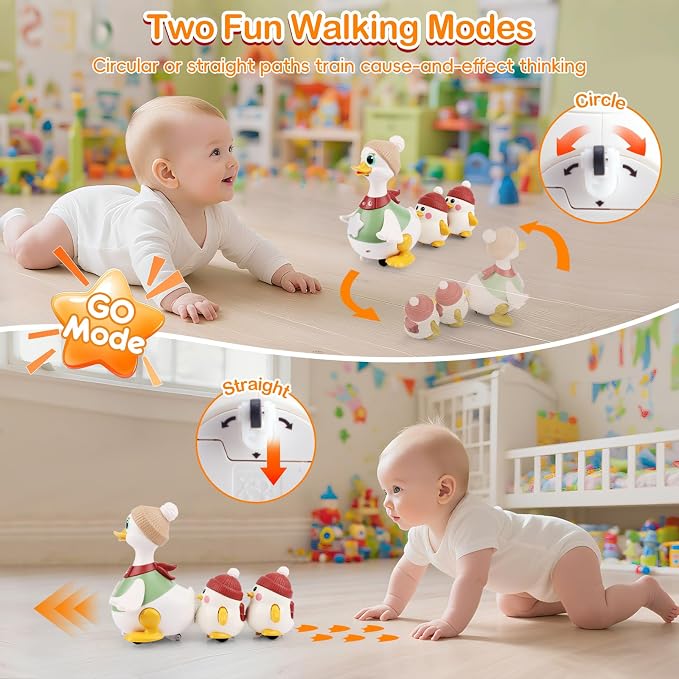 Musical Crawling Duck Baby Toys for 6-12 Months : Interactive Sensory Toy with Waddling & Calming Light for Tummy Time, Bedtime & Motor Skills | BPA-Free Infant Gift for 1 Year Old Boy Girl