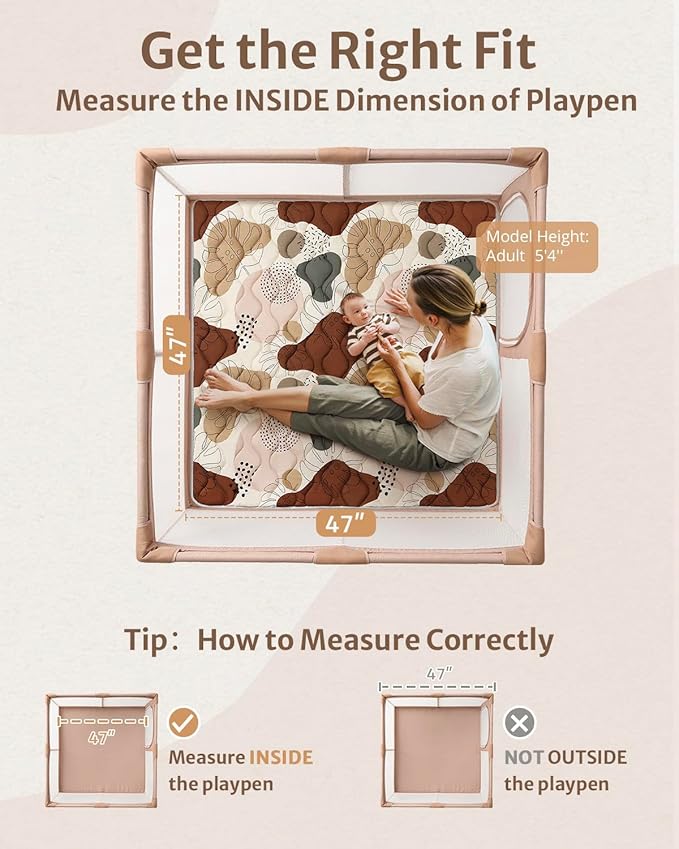 Blissful Diary Baby Play Mats for Floor, 47x47 Playpen Mat, Thicker Cushioning Padding Foam Playmat for Baby and Toddlers Infants, Non-Slip & Machine Washable, Boho Design