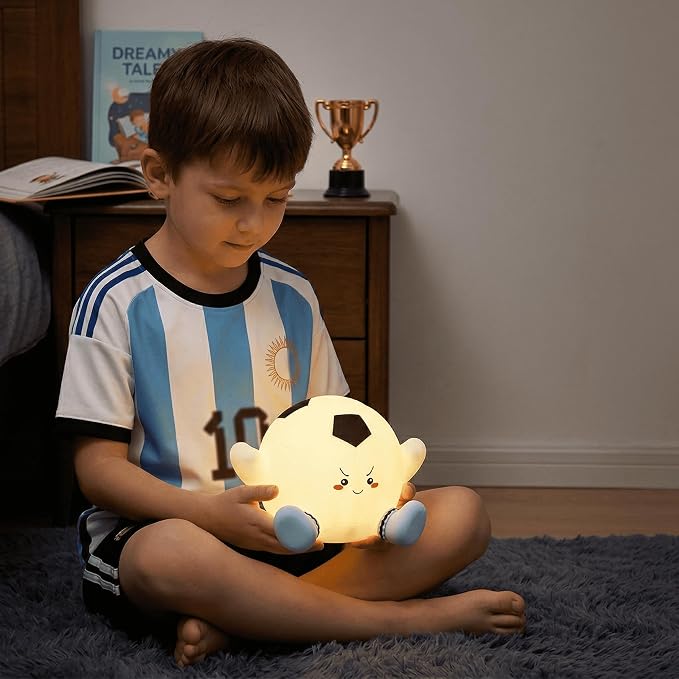 Soccer Night Light for Kids, Rechargeable Silicone Light Up Soccer Ball Lamp, 7-Color Tap Control Dimmable Bedside Nightlight, Cool Room Decor Stuff, Birthday Gifts for Boys 8-12 & Teens