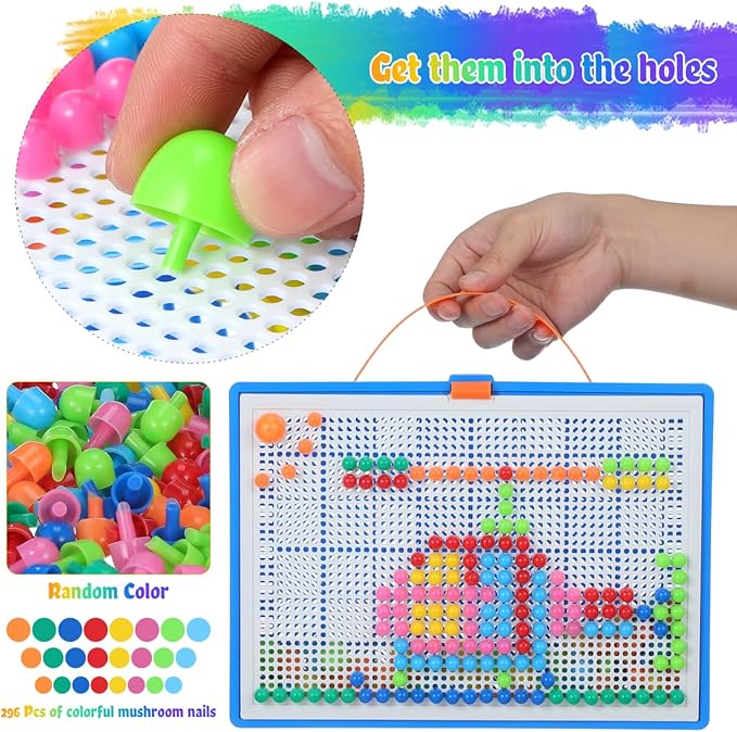 BESPORTBLE 296Pcs Educational Creative Mushroom Nails Puzzle with Fun Pegboard Game for Base Included