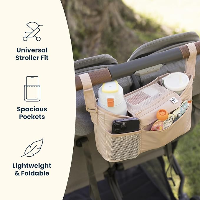 Tiny Twinkle Universal Stroller Organizer with Adjustable Strap - Waterproof Stroller Caddy Fits Baby Jogger, Nuna, Graco, Donna and Bugaboo Strollers（Black）