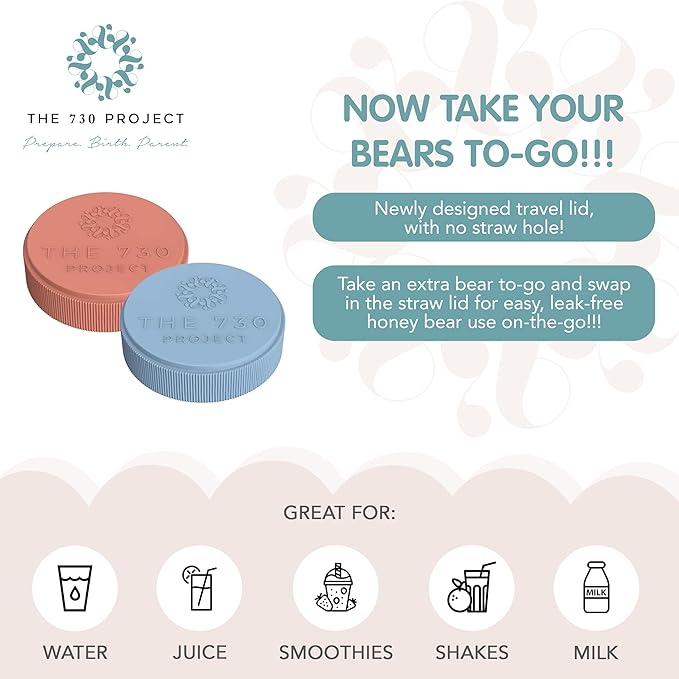 The 730 Project Honey Bear Cup Accessory Pack, 4 Straws and 2 Travel Lids for Honey Bear Straw Cup for Babies with Bottle Brush and Straw Cleaner Brush (Blue)