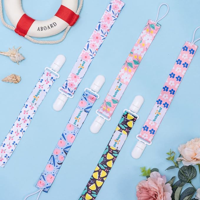 babygoal Floral Pacifier Clips, 6 Pack Binky Paci Holder Leashes Fits for Most Baby Pacifiers and Binkies