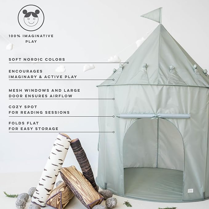 3 Sprouts Kids Play Tent - Sustainable Recycled Fabric ??Fun Spacious Childs Playhouse for Indoor Games for Boys & Girls - Durable Fort Pop Up House for Toddlers & Children Age 3-10 - Green